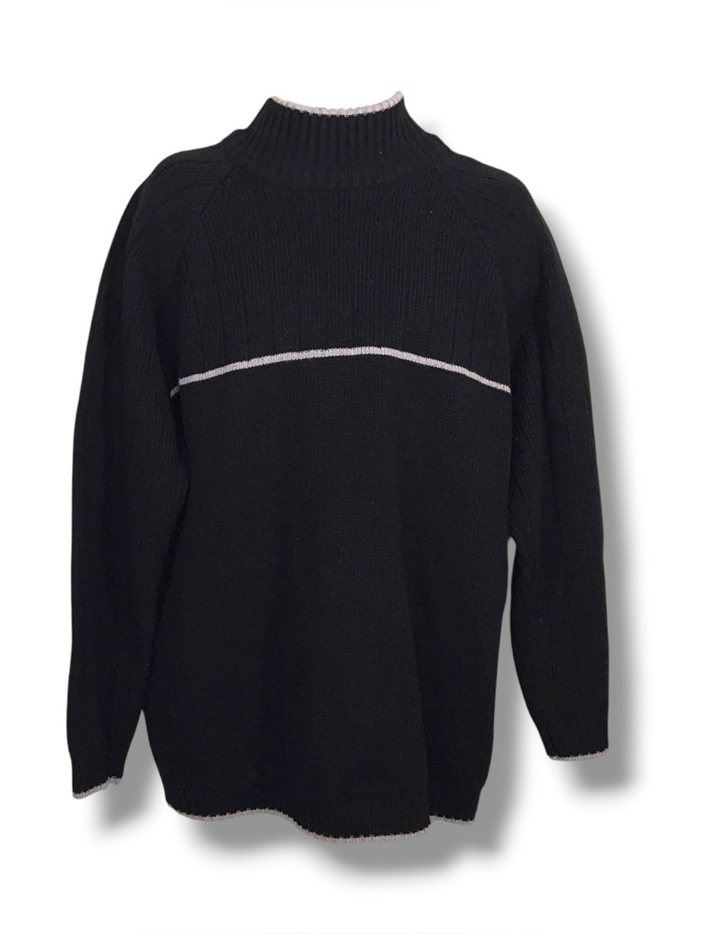 Vintage XL South Pole Black Grey Stripe Mock Neck Sweater Mens Knit Academia